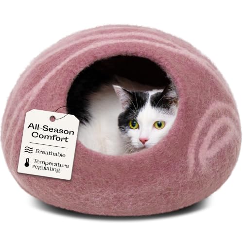 MEOWFIA Cat Cave – Premium Felt Cat Bed Enclosure for Indoor Cats, Handmade Merino Wool (Rose Gold, Large) - color: Rose Gold, size: Large