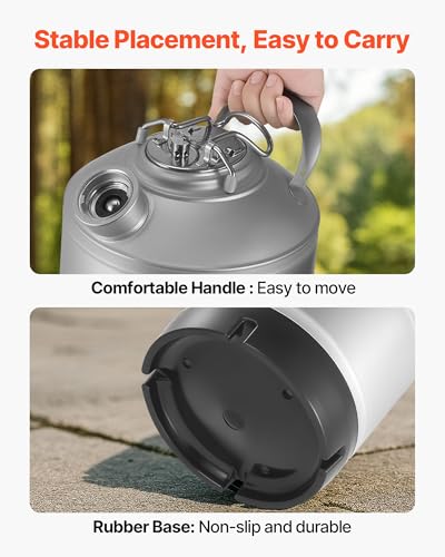VEVOR Cleaning Keg, 1.75 Gallon/6.5L Keg Line Cleaning Kit with D Coupler Connection & Rubber Base, Beer Lines Cleaner Used for Beer Line Cleaning, 304Stainless Steel Kegerator Beers Lines Cleaner Kit - size: 1.75 Gal