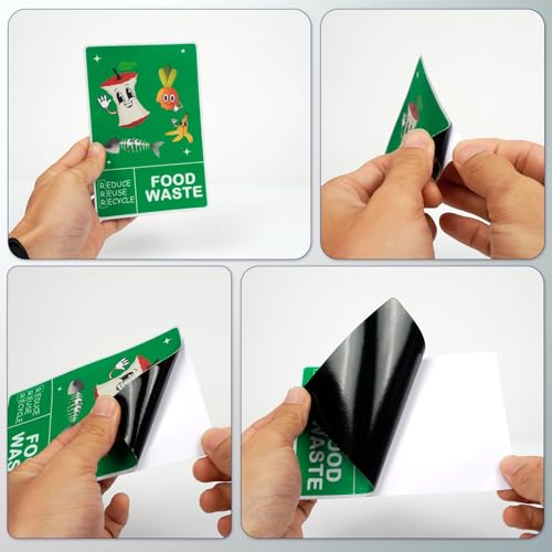 ASUNO Food Waste Recycling Stickers for Bins 150 × 100 mm Trash Vinyl Funny Waterproof Removable Labels Self Adhesive Decals for Home Kitchen Business Outdoor Indoor 12 Pack