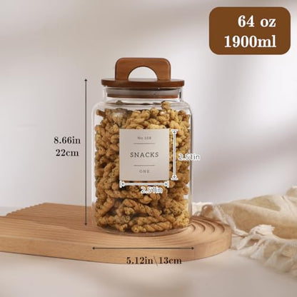 2 Pack Large Glass Flour and Sugar Containers with 132 Pantry Labels - 64 FL OZ Glass Canisters with Bamboo Airtight Lids - Farmhouse Glass Cookie Jars for Rice, Pasta, Cereal, Bath Salt - size: 64OZ- 2 Pack