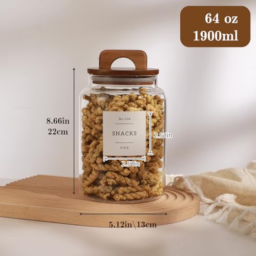 2 Pack Large Glass Flour and Sugar Containers with 132 Pantry Labels - 64 FL OZ Glass Canisters with Bamboo Airtight Lids - Farmhouse Glass Cookie Jars for Rice, Pasta, Cereal, Bath Salt - size: 64OZ- 2 Pack
