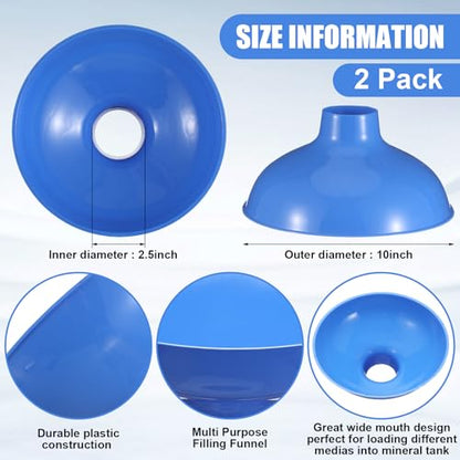 Vesici Extra Large Wide Mouth Funnel 2.5" x 10" Multi Purpose Filling Funnel Plastic Reusable for Water Softener Resin Tanks Carbon Media Jar Filling Use (Blue,2 Pack) - color: Blue