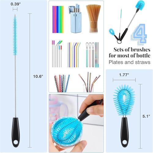 UNIFUN 3-in-1 Stainless Steel Cleaning Brush Set, Long Handle for Narrow Neck Bottles, Sport Bottles, Coffee Mugs, Tumblers, Flask - size: Longer Size
