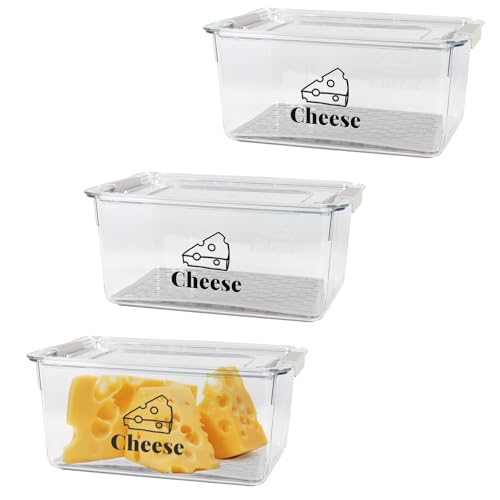 Cheese Holder Food Storage, Airtight Cheese Storage Box with Lid- Non Toxic, Lunch Meat Storage Sandwich Ham Cheeses Salami Sliced Turkey for Refrigerator to Keep Food Fresh,Clear-3Pack