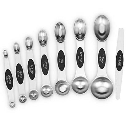 Aovchei 8 PCS Magnetic Measuring Spoons Set, Dual Sided, Stainless Steel Small Tablespoon, Teaspoons, Fits in Spice Jars, for Dry and Liquid, Black - size: 8pcs-black