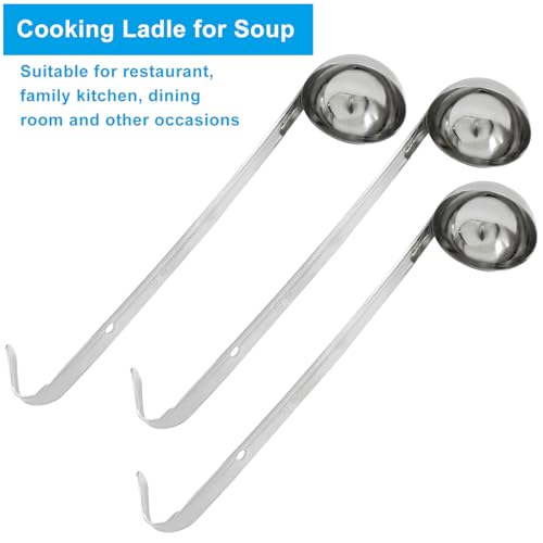 Piutouyar 3 Pcs 2 oz Soup Ladle Set, Stainless Steel Ladle with Long Hooked Handles Kitchen Cooking Serving Ladle Accessories for Cooking Soup Sauce Stews - size: 2 oz