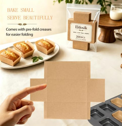 200 Pcs Mini Loaf Pan Liners, 3x2 Inch – Disposable Non-Stick Parchment Liners for Baking Bread, Banana Bread, Meatloaf, Nut Bread – Compatible with Most Mini Loaf Pans - size: 3*2in(200pcs)