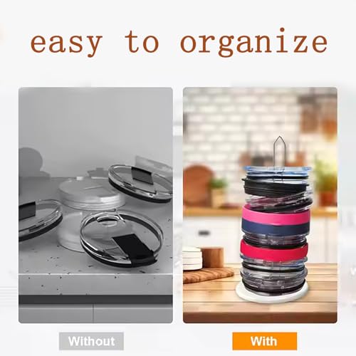 Black Cup Lid Holder Organizer - Fits 20oz & 30oz Tumblers, 10inch Kitchen Cabinet Storage Rack - Space Saving Cup Lid Stand for Countertop or Cabinet