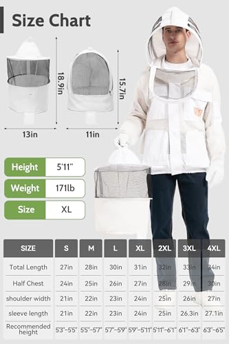 Sting Proof Bee & Beekeeping Jacket, 3-Layer Vented 2 Veils & Gloves,2XL | Ultra-Breeze Ventilated Beekeeper Jacket for Men & Women, Dual Veils, Beginner to Pro, All-Day Comfort, Backyard Apiary - size: 2XL