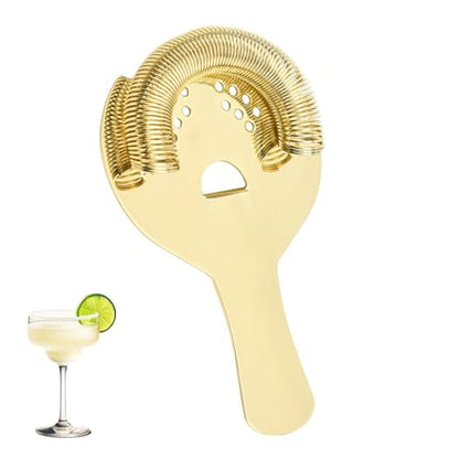 Gold Cocktail Strainer for Drinks 2 Prong Hawthorne Strainer with Removable Spring Stainless Steel Bartending Strainer Bar Cart Tool - color: Gold