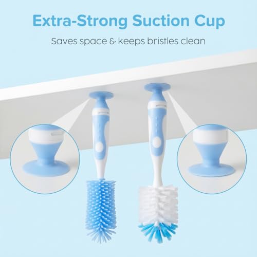 Ariseno 4-in-1 Baby Bottle Brush Set, Bottle Brush for Baby, Bottle Cleaner Brush Set, Including Nylon Bottle Brush, Bottle Cap Brush, Straw Brush, Nipple Brush, BPA-Free (Blue) - color: Blue-nylon