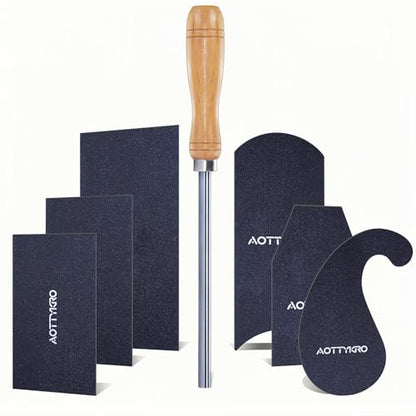 Cabinet Card Scrapers Set with Burnisher - 6 Shapes High-Strength Blue Spring Steel Woodworking Tools for Engraving, Deburring, Polishing & Contour Sanding - size: Set C+Rod