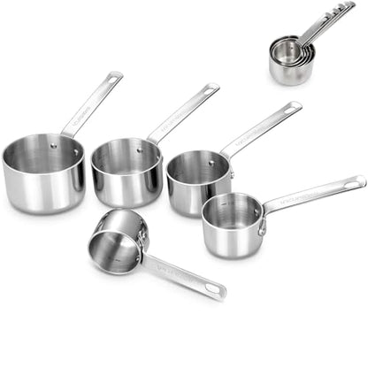 KEAWELL Premium 5-Piece Measuring Cups Set –1/4, 1/3, 1/2, 2/3, and 1 cup-18/10 Stainless Steel - Upscale, Durable, Stackable, Dishwasher Safe (Silver, 5PC Measuring Cups) - size: 5PC Measuring Cups