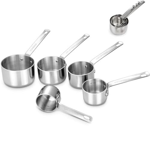 KEAWELL Premium 5-Piece Measuring Cups Set –1/4, 1/3, 1/2, 2/3, and 1 cup-18/10 Stainless Steel - Upscale, Durable, Stackable, Dishwasher Safe (Silver, 5PC Measuring Cups) - size: 5PC Measuring Cups