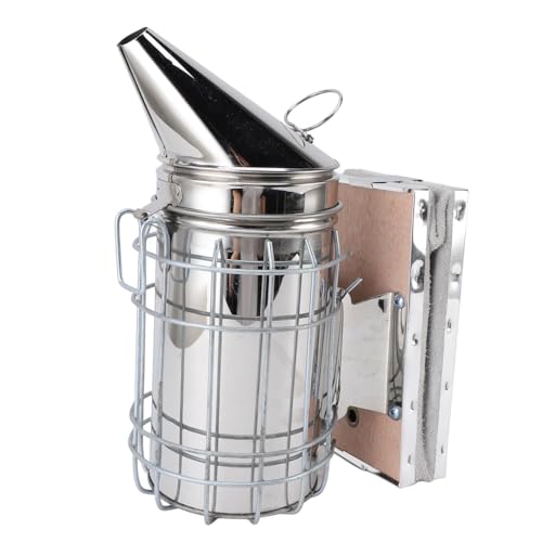 Stainless Steel Bee Smoker for Beekeeping with Heat, Lightweight Beekeeper Tool, Solid Wood, Stable Smoke, Easy to Carry, Calm Bees, Avoid Attacks, Excellent Airflow (Silver) - color: Silver