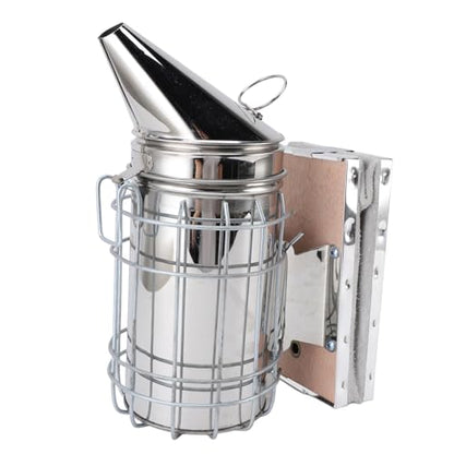 Stainless Steel Bee Smoker for Beekeeping with Heat, Lightweight Beekeeper Tool, Solid Wood, Stable Smoke, Easy to Carry, Calm Bees, Avoid Attacks, Excellent Airflow (Silver) - color: Silver