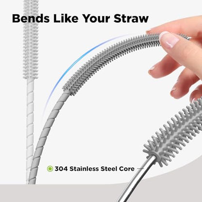 Silicone Straw Cleaner Brush, 2 Pcs Reusable Cleaning Brushes for Straws, 6mm&9mm, Gray - color: Gray