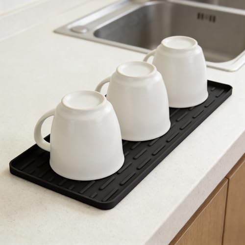 Silicone Coffee Mat, 16"X7" Heat-Resistant,Eco-friendly,Hygienic Drying Pad,Leak-Proof and Non-Slip,Removable Silicone Mat with Concave and Convex Design,（Black 16X7） - color: Black, size: 16" x 7"