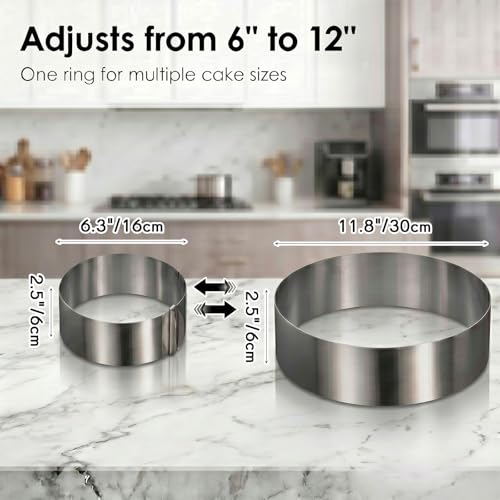 Amylove 1 Pcs Adjustable 6-12 Inch Round Cookie Cutter, Circle Cookie Cutter Stainless Steel Round Cake Trimmer for Baking Kit Mousse Layered Cake Biscuit Food Tiramisu Pastry