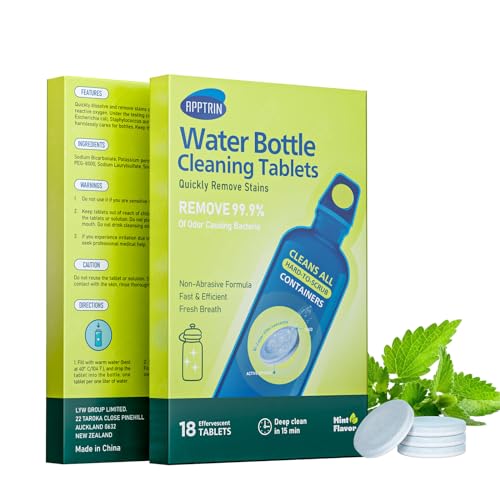 Water Bottle Cleaning Tablets, 18 Pack Bottles Clean Tablet Hydration Bladder Cleansing Tablets for Hydration Bladder, Water Bottle, Individually Packed, Mint Flavor - size: 1 Count (Pack of 18)