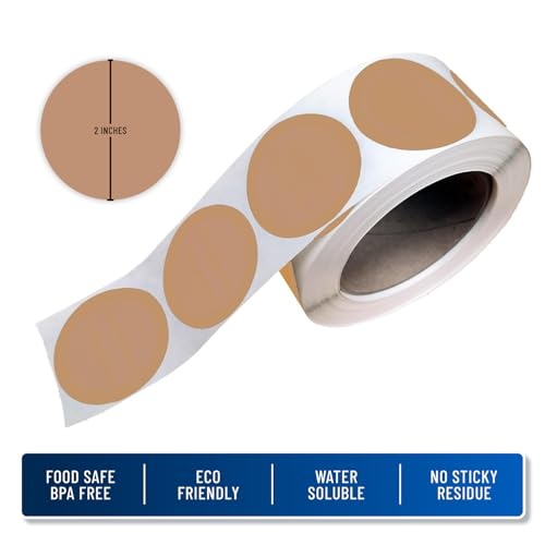 Water Soluble Labels for Food Containers – Dissolvable Kitchen Labels – No Sticky Residue – 2" Diameter, Two-Line Writable Surface, 200 Labels Per Roll (Tan) - color: Tan
