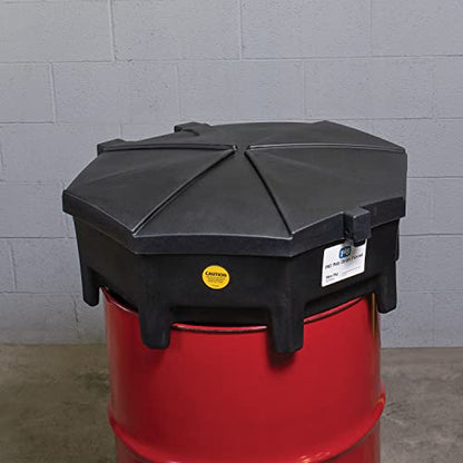 PIG Drum Funnel | Universal Poly Drum Funnel with Hinged Lid | for 55 gal. Plastic or Steel Tight-Head Drums | Black | DRM672-BK - color: Black