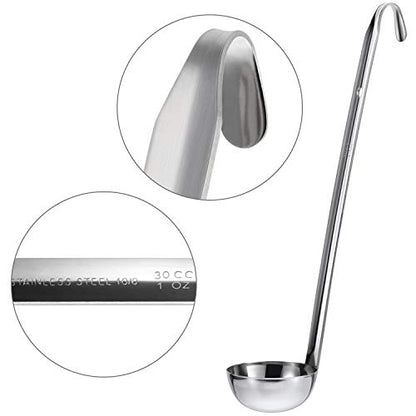 meekoo 3 Pieces Stainless Steel Ladle Soup Handle Ladle with Pouring Rim for Kitchen Cooking Soup Sauce (1 oz) - size: 1 oz
