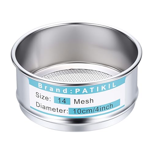 PATIKIL 14 Mesh(1.43mm) Lab Sieve, 3.9"(10cm) Diameter Sifting Screen 304 Stainless Steel Wire Cloth Fine Mesh Sieve for Industrial Laboratory Home Soil Sifter Dry Sift Screens Hash - size: 14 Mesh(1.43mm)/3.9"