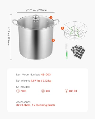 VEVOR 21 QT Canning Pot with Rack and Lid, Stainless Steel Waterbath Canner with Dual Handle and Glass Lid, Compatible with All Cooktops: Induction, Gas, Electric, Glass, Ceramic, Halogen - size: 21QT+2PCS