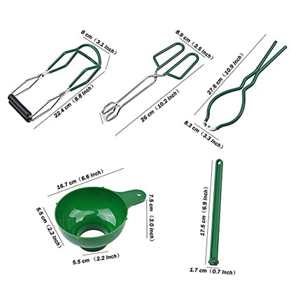 5PCS Canning Supplies Canning Kit, Canning Essentials Set Include Tongs, Wide Mouth Funnel, Jar Lifter, Jar Wrench, Magnetic Lid Lifter, Stainless Steel Anti-Scald Clip Suit (Green) - color: Green