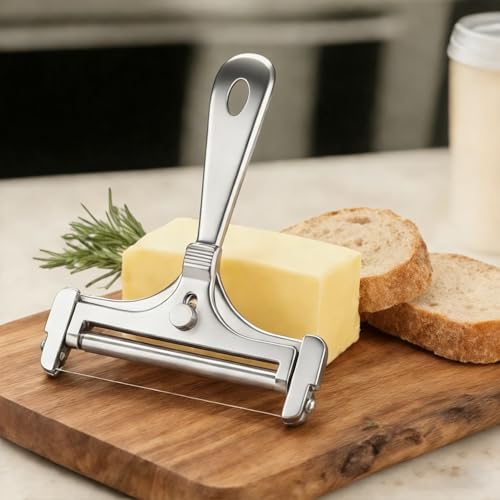 Cheese Slicer, AIDOIT Stainless Steel Wire Cheese Slicer, Adjustable Thickness Cheese Cutter with 8 Extra Wires for Soft, Semi-hard, Hard Cheeses, Silver - color: Silver-b