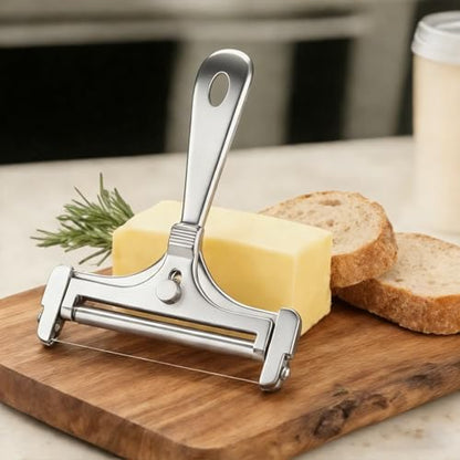 Cheese Slicer, AIDOIT Stainless Steel Wire Cheese Slicer, Adjustable Thickness Cheese Cutter with 8 Extra Wires for Soft, Semi-hard, Hard Cheeses, Silver - color: Silver-b