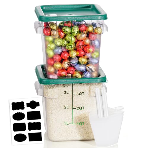 4QT NSF Food Storage Containers: 2 PCS [Food Grade][Hot&Cold Resistant] Commercial Clear Square Food Storage Containers with Scales Handles for Home Restaurant Kitchen Proof Dough(BPA FREE-GREEN) - color: J2-4QT-2PCS-GREEN