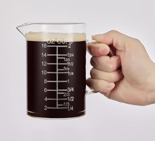 Ackers Etched Graduated Glass Measuring Cup - [Insulated Handle | V-Shaped Spout] - High Borosilicate Glass Measuring Cup for Kitchen or Dining, Easy to Read, 500 ML (16 Oz, 2 Cup) - size: 500 ML (16 Oz, 2 Cup) - Etched Graduated