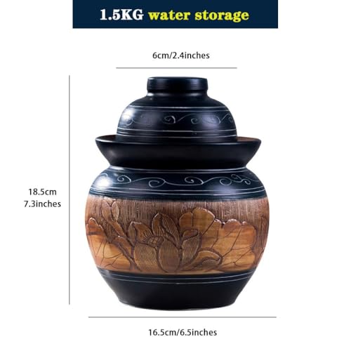Retro Lotus Carved Kimchi Jar, Thickened Ceramic Fermentation Crock, Pickled Beans, Radishes, Cabbages, Traditional Water Seal Design