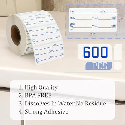 L LIKED 2x1 Dissolvable Labels, 600 Stickers, Use by Food Rotation Labels for Storage and Container (600, Blue) - size: 2"x1"/600labels/Blue