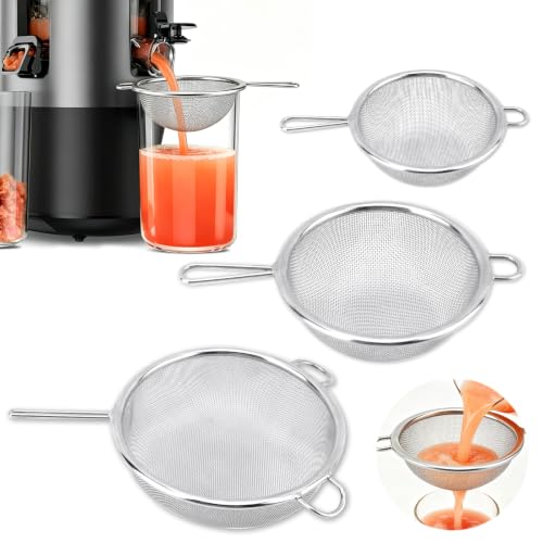Juice Strainer for Nama J2,Mini External Fine Mesh Filter Fits Juicer Spout,304 Stainless Steel,3 Sizes,Hands-Free Design to Remove Pulp,Dishwasher Safe