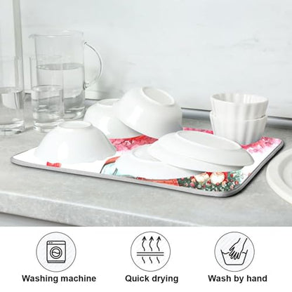 Valentine’s Day Love Tree Dish Drying Mat for Kitchen Countertop 16x18 Happy Valentines Day Gnomes White Small Drying Mat Reusable Quick Dry Dish Sink Mats Easy Clean Decorative Essentials - size: 16x18(in)x1