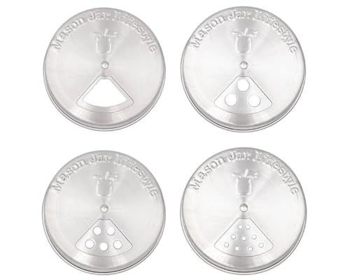 Mason Jar Lifestyle Adjustable Spice Shaker Lids for Regular Mouth Mason Jars – 4 Pack Stainless Steel Tops with Shaker and Pour Options – Seasoning Dispenser Lids - size: Regular Mouth