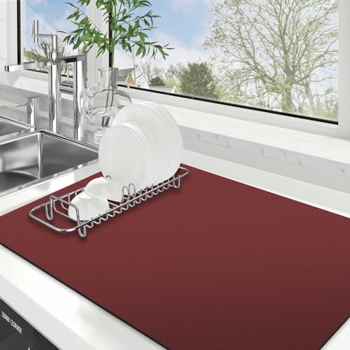 WISELIFE Dish Drying Mat Super Absorbent Drying Mat Large Dish Drying Mats for Kitchen Counter Easy Clean Dish Mat Kitchen Drying Mat18"x 28" Classic Red - color: Classic Red, size: 28" x 18"