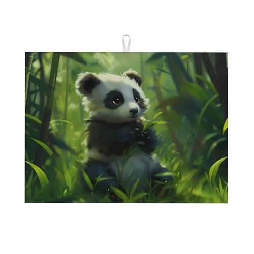 Cute Panda Cub in Bamboo Forest Dish Drying Mat for Kitchen Counter Microfiber Absorbent Reusable Washable 18x24in - color: Cute Panda Cub In Bamboo Forest