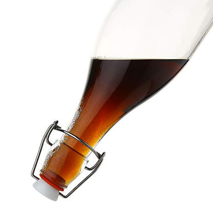 AYL Flip Top Glass Bottle [1 Liter / 33 fl. oz.] [Pack of 4] – Swing Brewing Bottle with Stopper for Beverages, Oil, Vinegar, Kombucha, Water, Soda, Kefir – Airtight Lid & Leak Proof Cap – Clear - size: 33