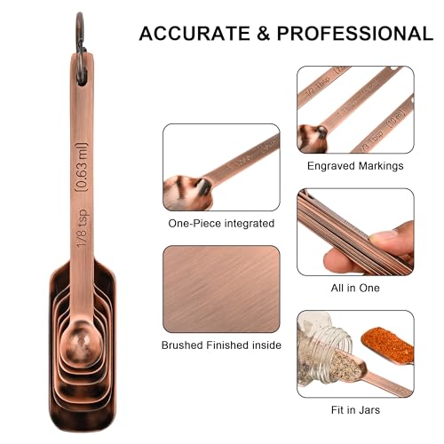 Copper Measuring Cups and Spoons Set of 18, 7 Measuring Cups, 9 Measuring Spoons, Stainless Steel Measuring Spoons and Cups for Dry & Wet Ingredients During Kitchen & Baking - color: A01: Copper-7Cups+9Spoons