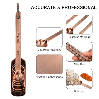 Copper Measuring Cups and Spoons Set of 18, 7 Measuring Cups, 9 Measuring Spoons, Stainless Steel Measuring Spoons and Cups for Dry & Wet Ingredients During Kitchen & Baking - color: A01: Copper-7Cups+9Spoons