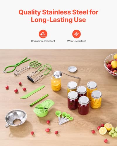 VEVOR Canning Supplies Starter Kit, 9 Pieces Stainless Steel Water Bath Canning Kit for Beginners, Canning Tools Set: Ladle, Measuring Spoon & Cup, Funnel, Tongs, Jar Lifter, Jar Wrench - size: 9PCS