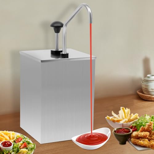 Sauce Dispenser Pump, 4.2 Quart Stainless Steel Condiment Pump for Cheese Hot Fudge Caramel, Commercial Sauce Dispenser for Buffet Bakery Restaurant Coffee Shop