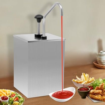 Sauce Dispenser Pump, 4.2 Quart Stainless Steel Condiment Pump for Cheese Hot Fudge Caramel, Commercial Sauce Dispenser for Buffet Bakery Restaurant Coffee Shop