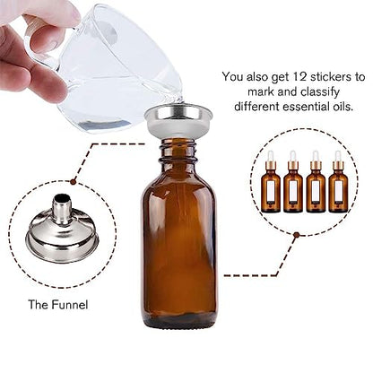 PrettyCare Set of 4, 1 oz Dropper Bottles with Golden Caps, Labels, Funnel & 2 Extra Dropper - 30 ml Thick Dark Amber Glass Empty Tincture Bottles for Personal Care & Beauty - color: 1oz Amber, style: 4 Pack