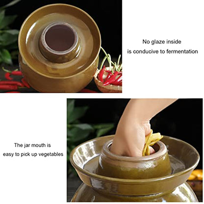 ZHOUXIAO Traditional Chinese Ceramic Fermentation Crock Jar Pickling Jar with Water Seal Airlock Lid,Large Thickened Ceramic Pickle Jar Kimchi Pot Storage Containers 4KG
