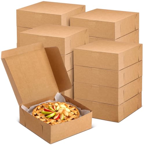 36 Pack Pizza Bakery Boxes 8" x 8" x 3" Kraft Square Bakery Boxes for Pie, Cookies, Cheesecake, Chocolate Covered Strawberries, Dessert Brown Paper Cardboard Container for Treats - size: 8 x 8 x 3 inches
